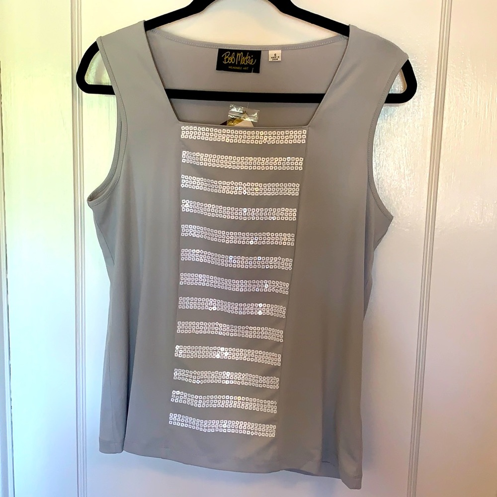 New with Tags Bob Mackie Gray Sequin Front Tank Size Small